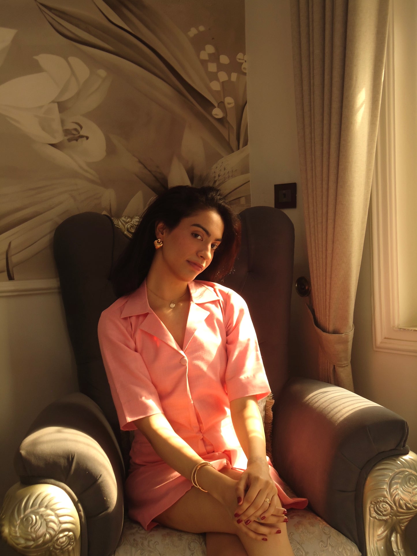 Rosette Linen Dress