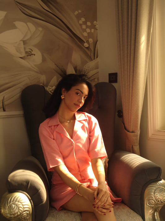 Rosette Linen Dress