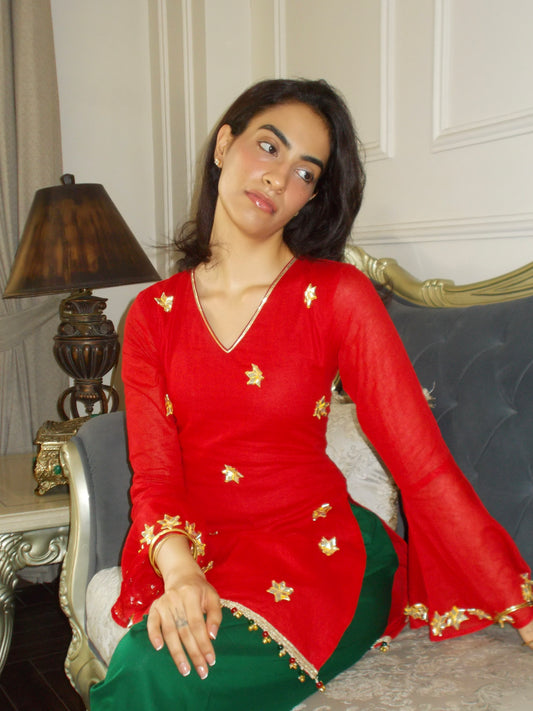 Shabnam Deep Red Corset Back Kurta