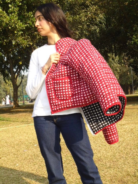 Berry Gingham – Reversible Puffer Jacket